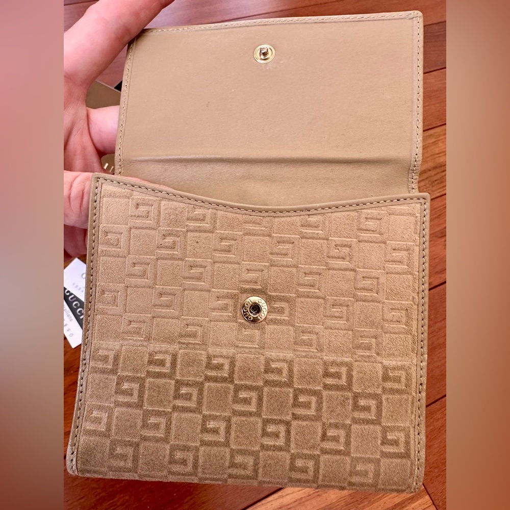 Gucci Vintage Tan Monogram Suede and Leather Bifold Wallet - Picture 12 of 16